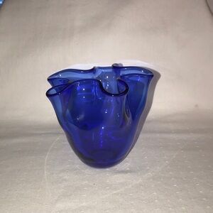 Cobalt Blue Glass Ruffled Handkerchief Vase 4” tall